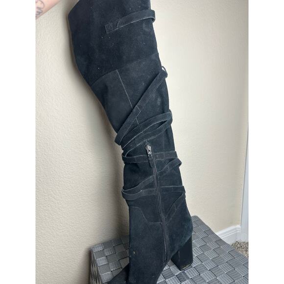 Sam Edelman Over The Knee Boots Women's Size 9.5 Black Suede Strappy Heeled Boot - Picture 5 of 16
